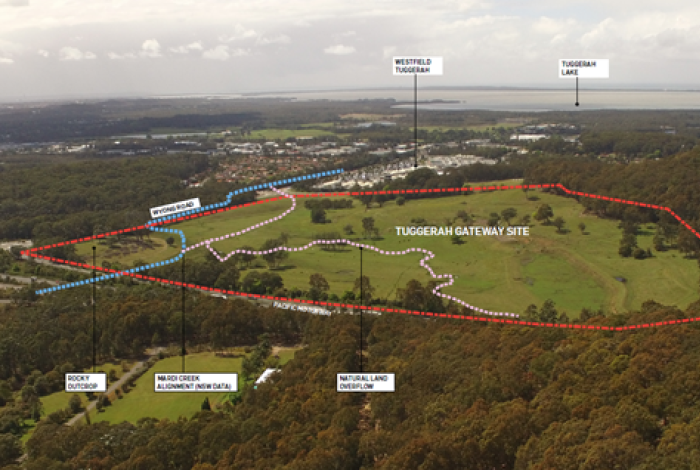 Aerial image of the proposed site for the Tuggerah Gateway development